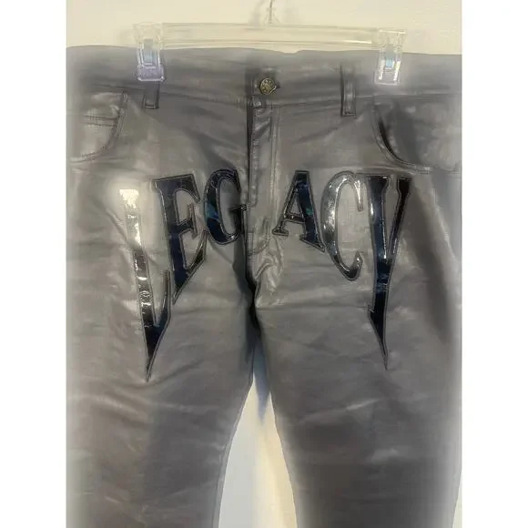 Designer x Streetwear x Legacy of Faith Wax Denim Faux Leather Jeans Men’s 36